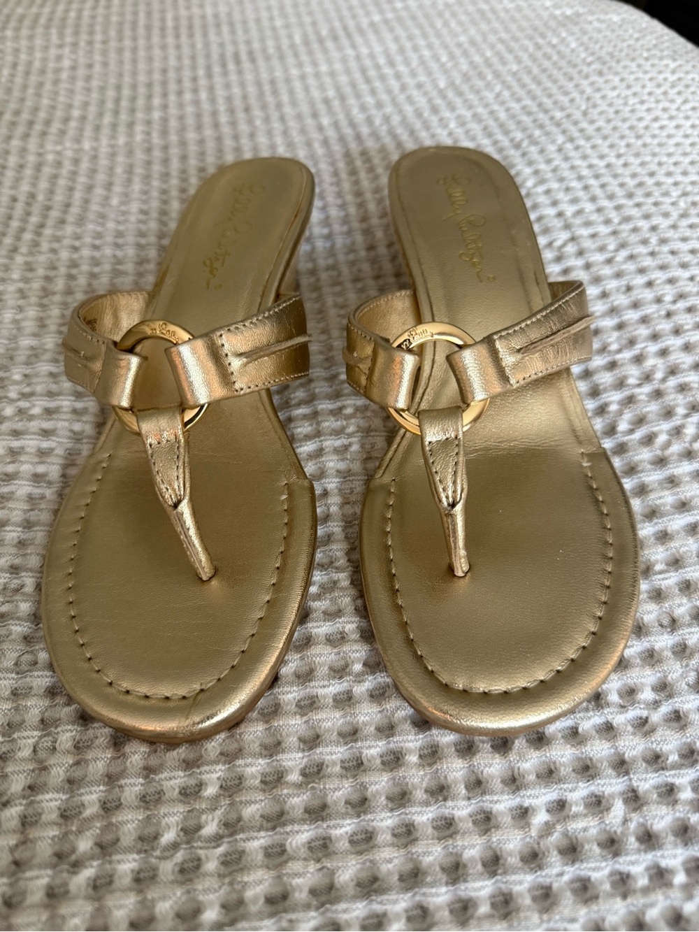 Lilly Pulitzer McKim Metallic Gold Ring-Accent Thong Wedges